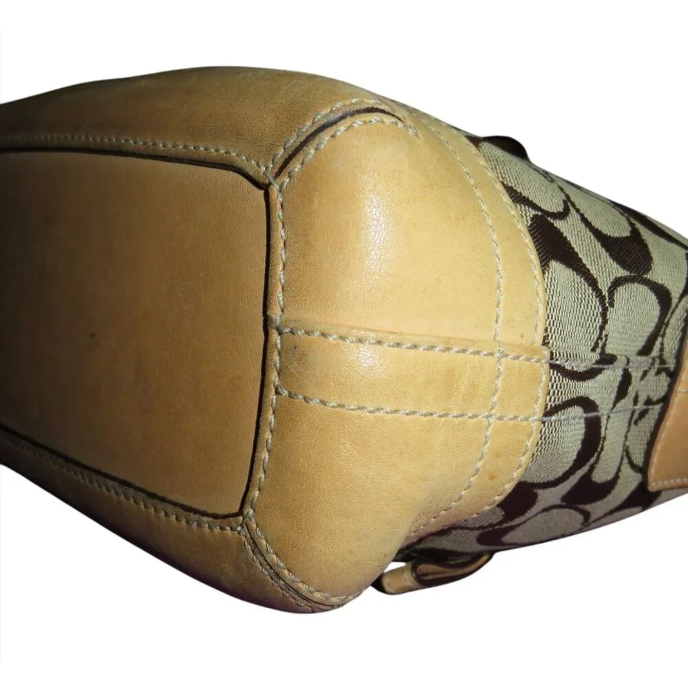 Coach 2005 Y2K Signature Khaki Canvas & Vachetta Leather East West Demi Baguette